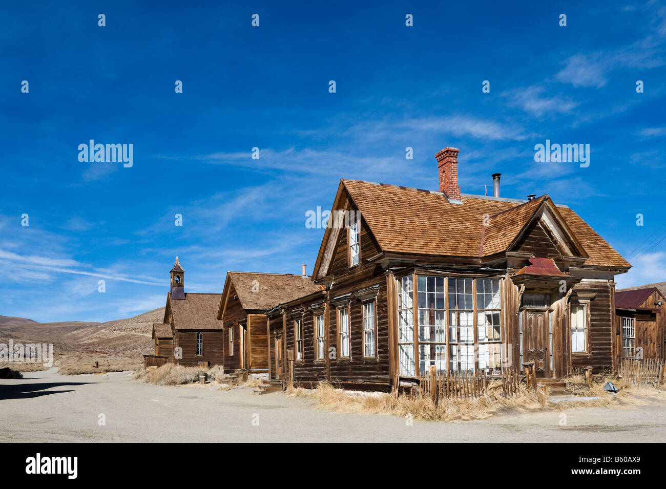 J S Cain House, Green Street, 19thC gold mining ville fantôme de Bodie près de Bridgeport, la Sierra Nevada, en Californie, USA Banque D'Images