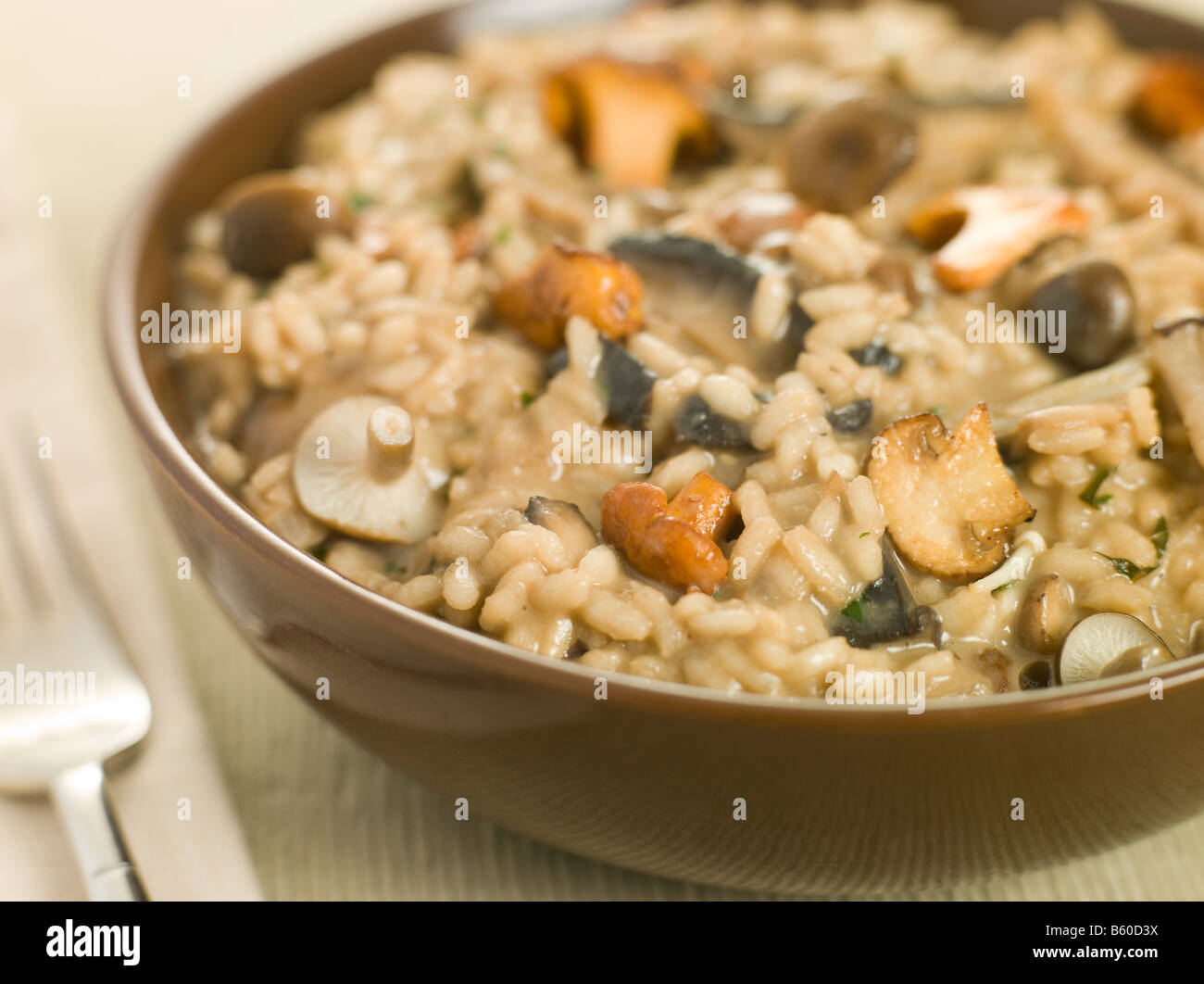 Bol de risotto aux champignons sauvages Banque D'Images