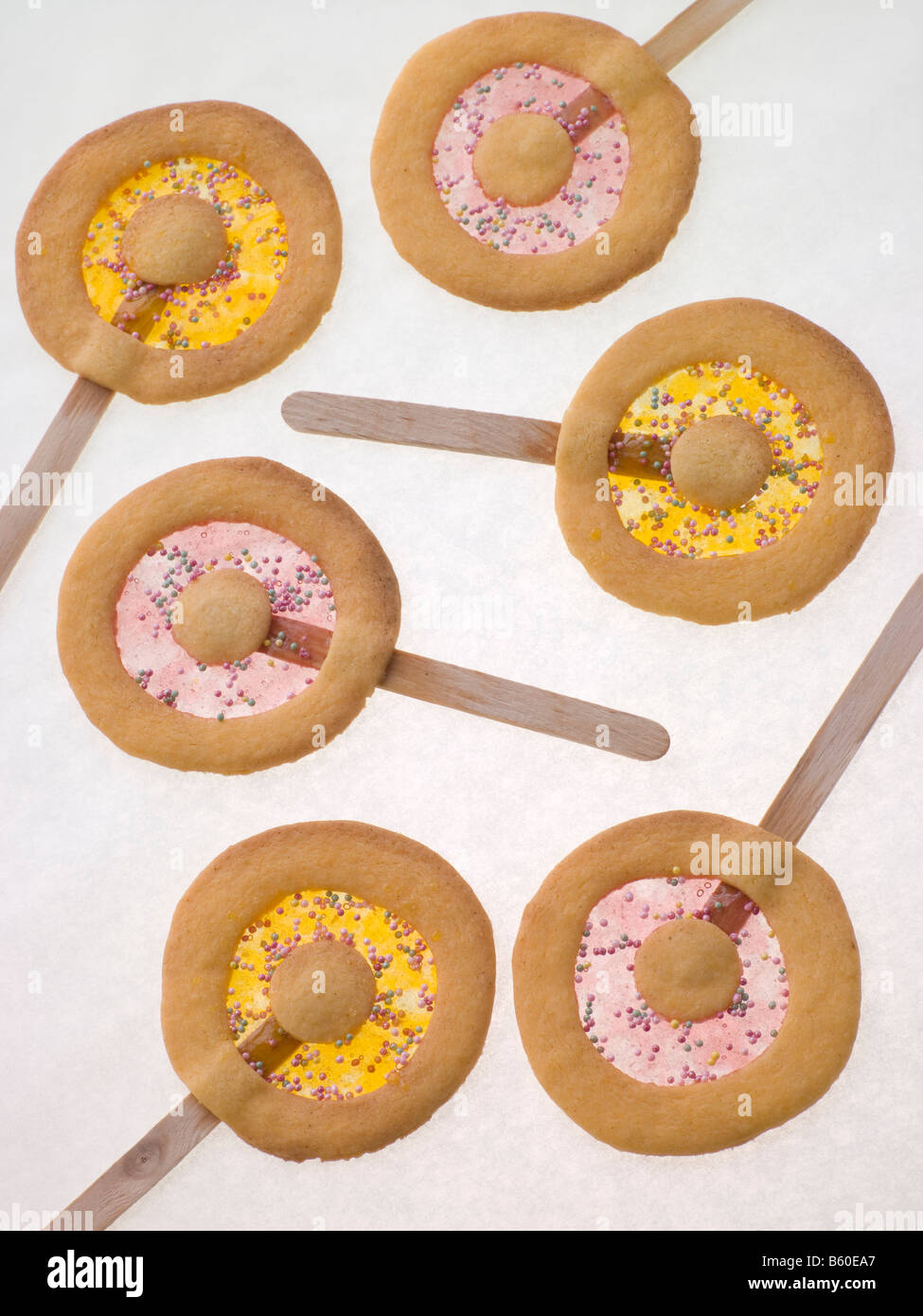 Bonbons et biscuits sablés Sucettes Banque D'Images