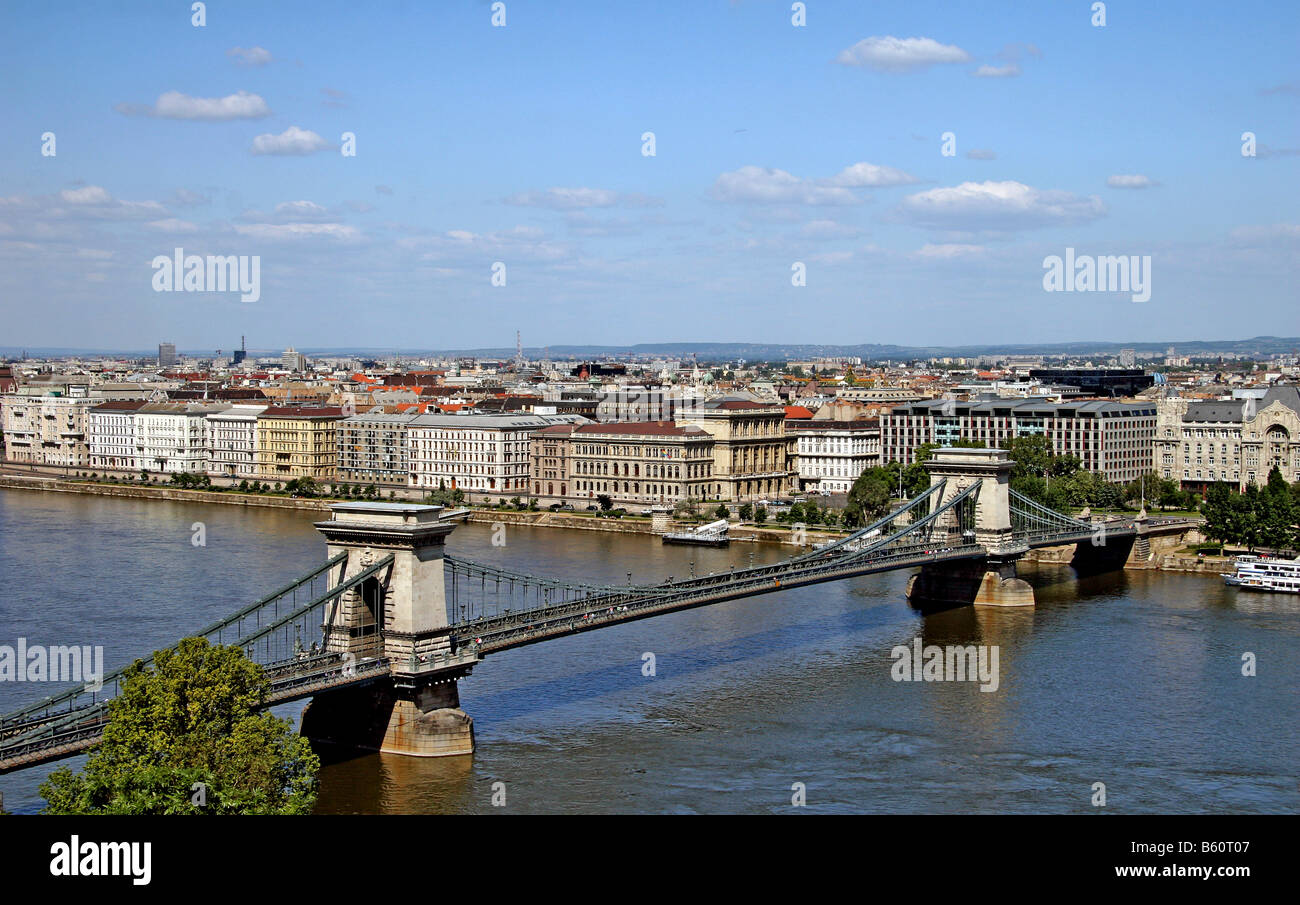 Pont à chaînes Széchenyi, monument, Danube, panorama, Budapest, Hongrie, Europe Banque D'Images