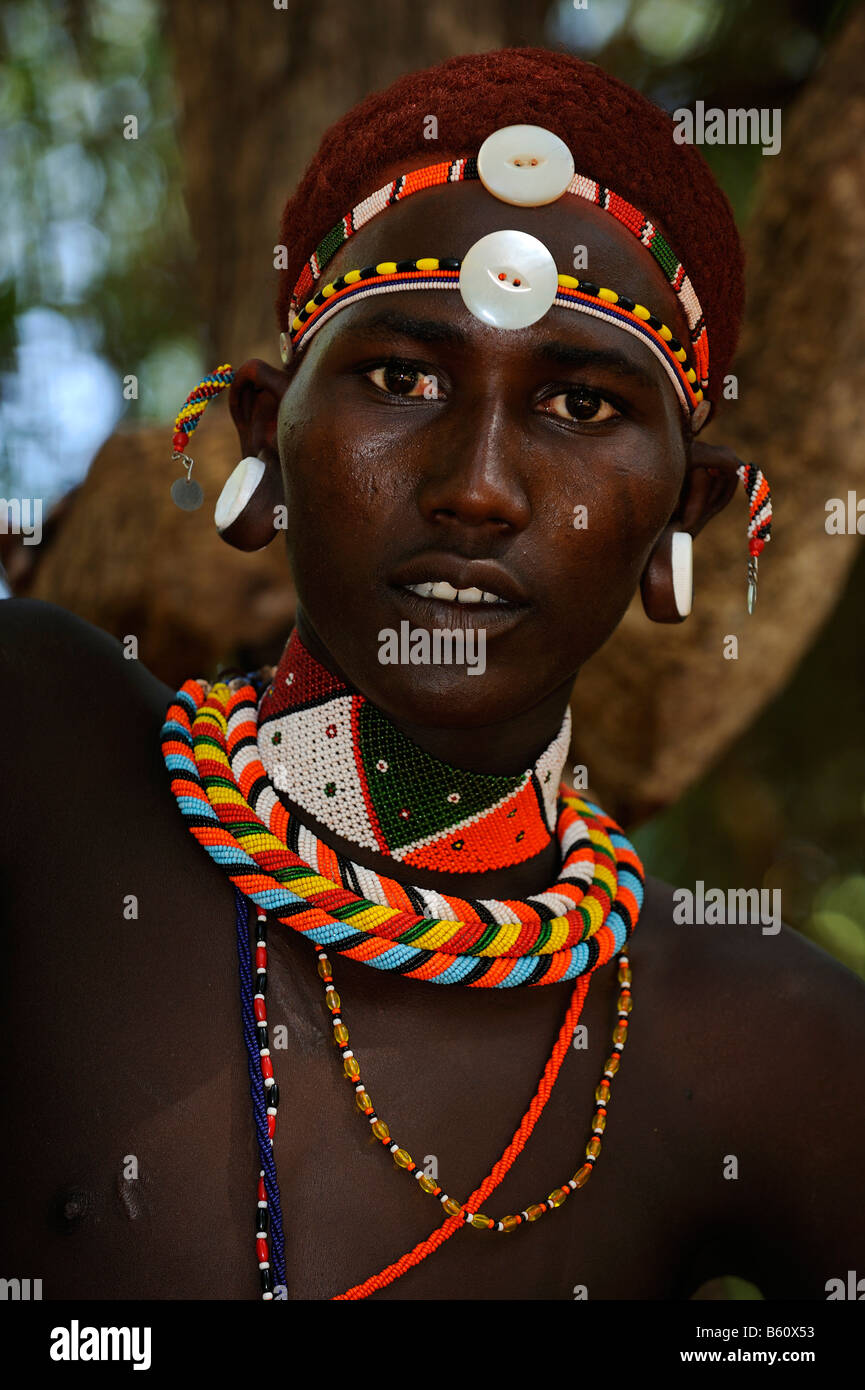 Jeune homme Samburu, Samburu National Reserve, Kenya, Afrique de l'Est, l'Afrique Banque D'Images