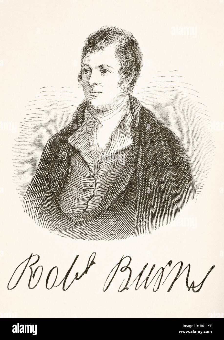 Robert Burns, 1759 - 1796. Poète écossais. Son portrait et signature Banque D'Images