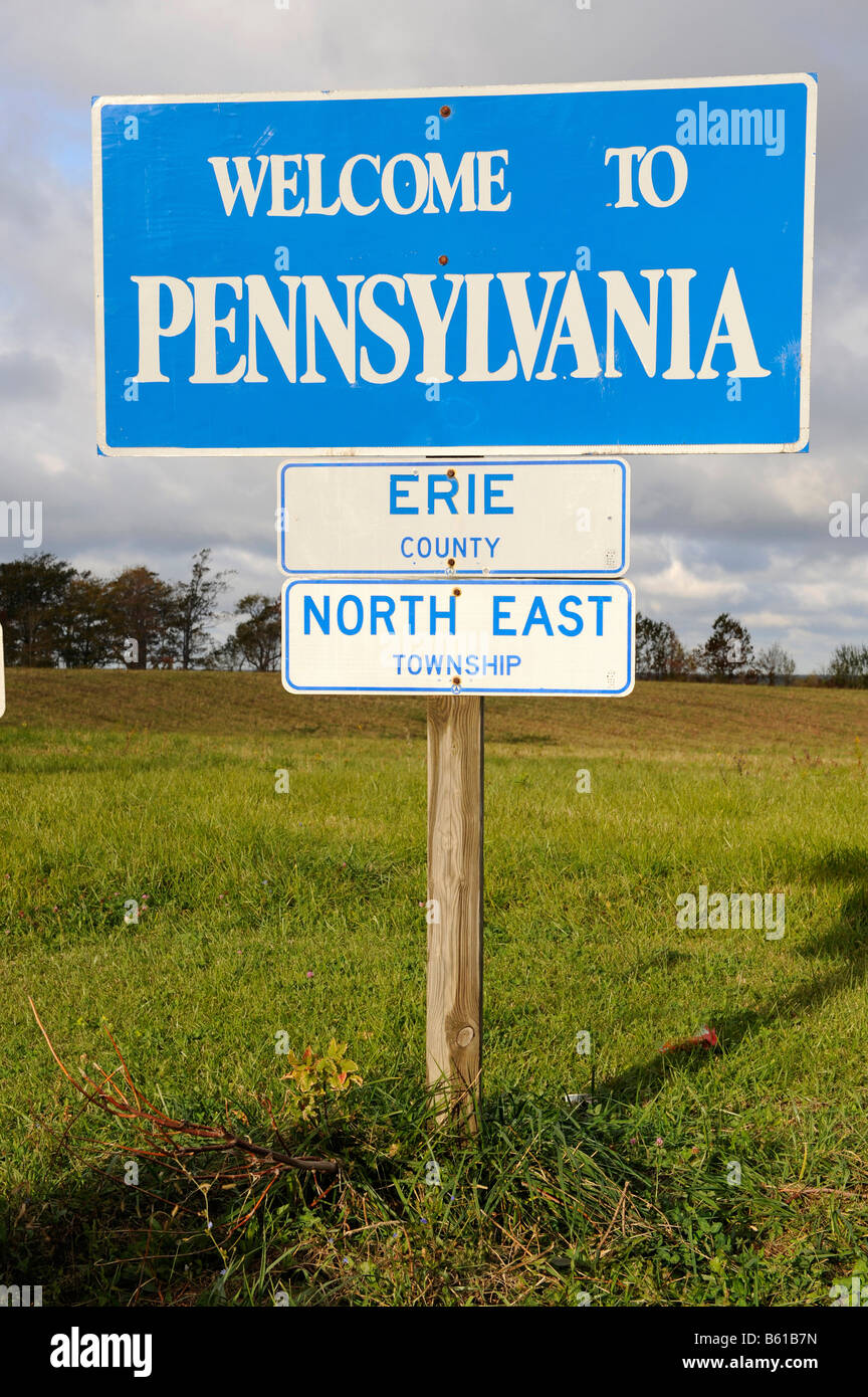 Bienvenue à la Pennsylvania State signer le long de la route Banque D'Images
