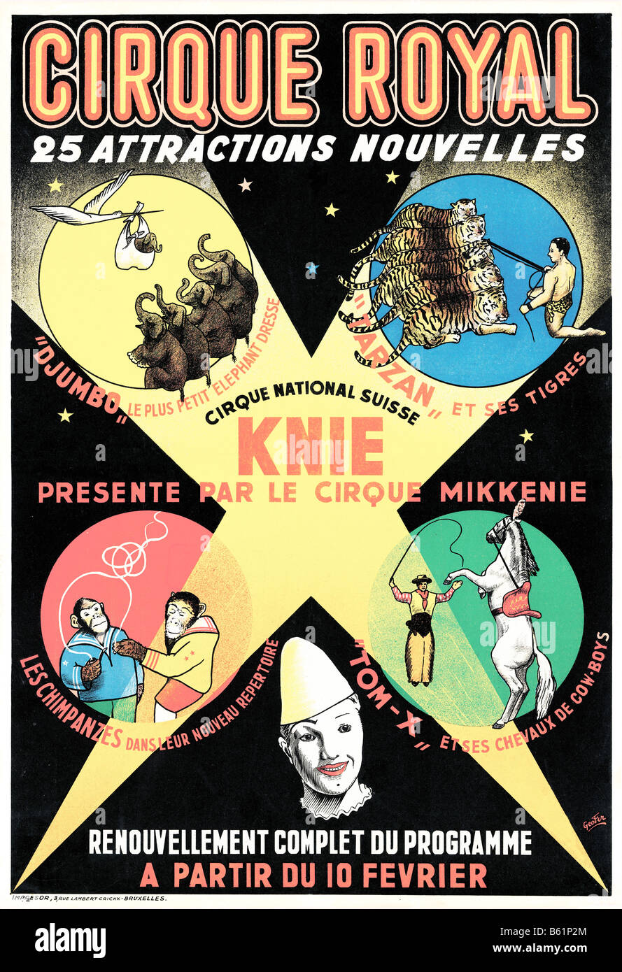 Cirque Royal 1950 affiche pour le cirque belge voyageant avec 25 nouvelles lois Banque D'Images