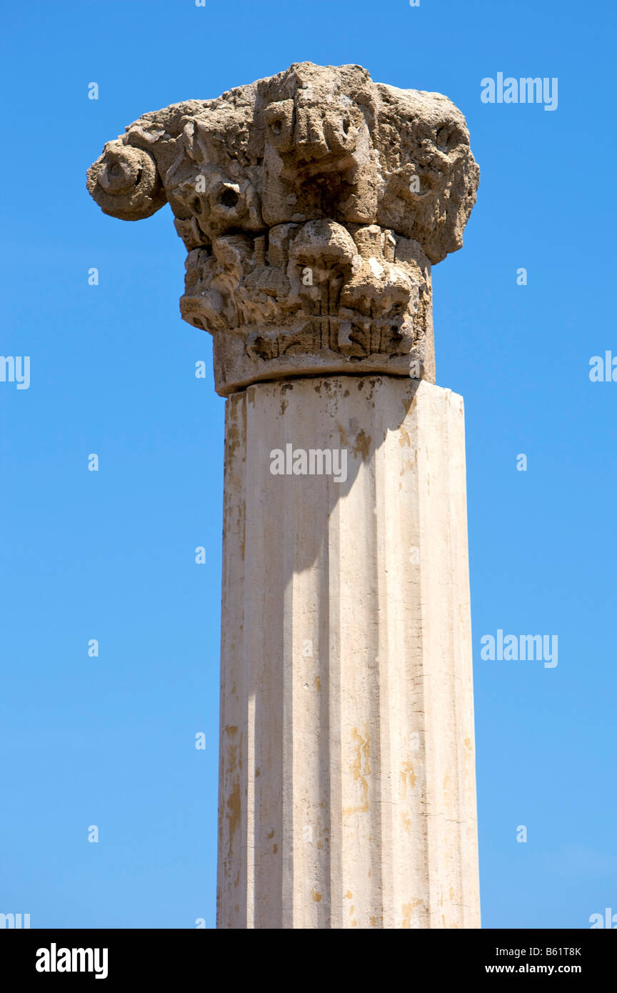 Fouilles de Tharros, colonie romaine, colonne reconstruite, détail, Sardaigne, Italie, Europe Banque D'Images