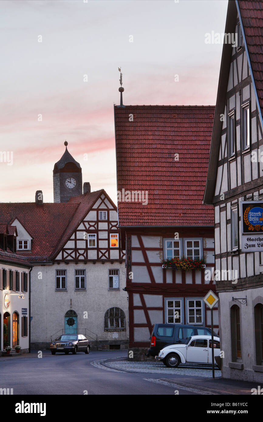 Maisons à colombages, Fladungen, Rhoen, Basse Franconie, Bavière, Allemagne, Europe Banque D'Images