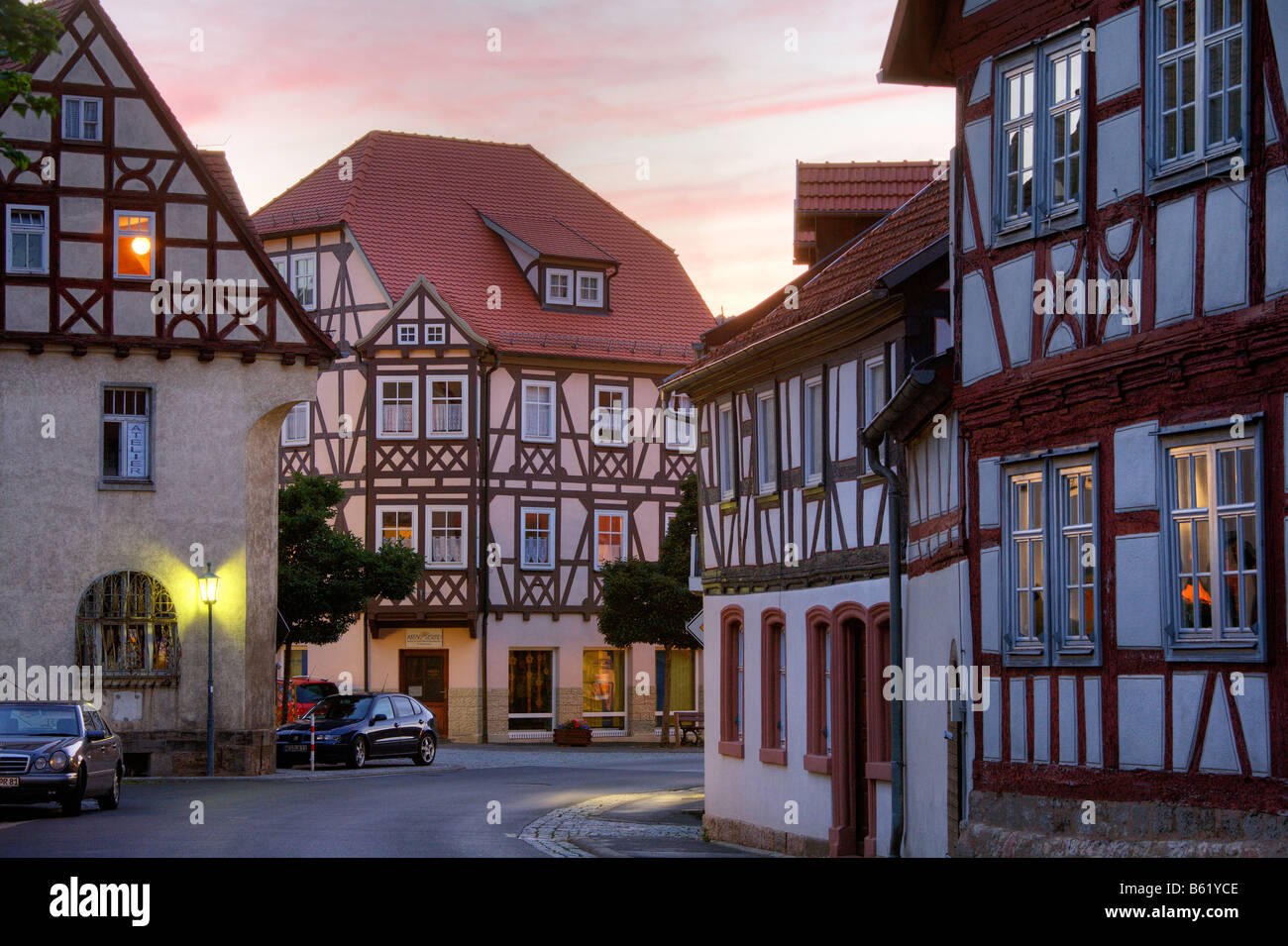 Maisons à colombages, Fladungen, Rhoen, Basse Franconie, Bavière, Allemagne, Europe Banque D'Images