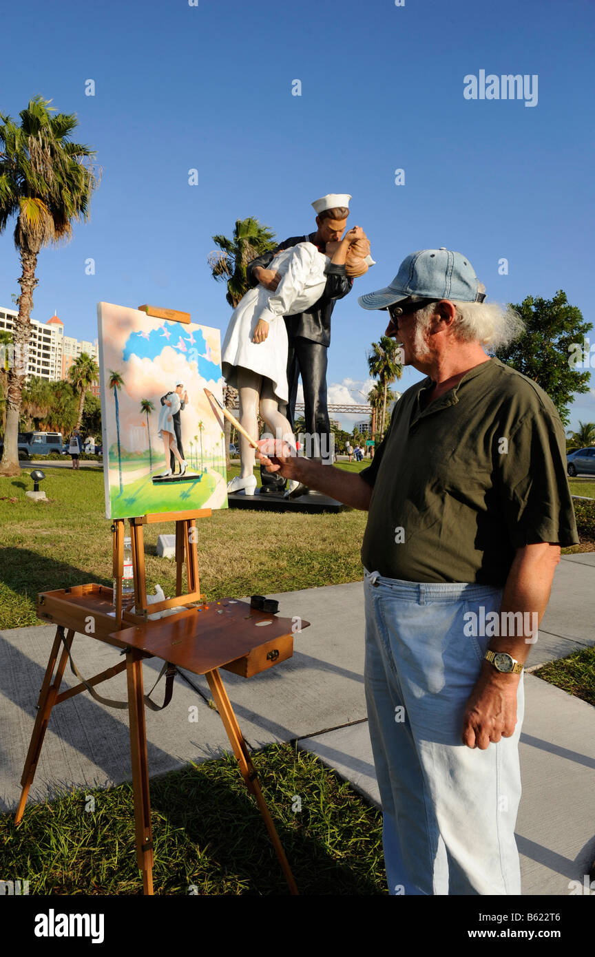 Statue de peinture de l'artiste appelé reddition sans conditions Sarasota Bayfront Park Banque D'Images