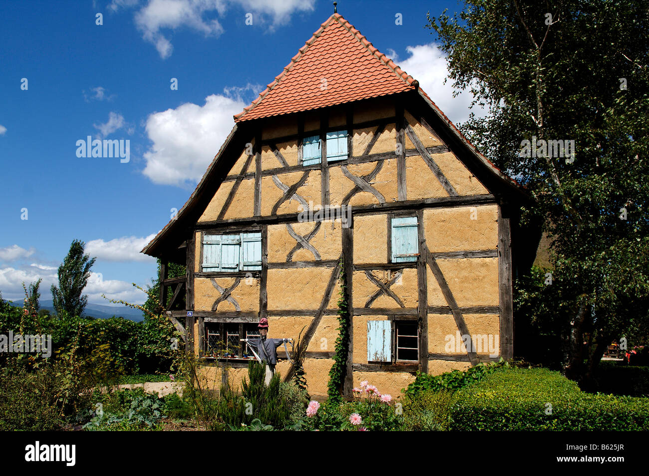 Les agriculteurs 'historique alsacienne house', l'éco-musée, Ungersheim, Alsace, France, Europe Banque D'Images