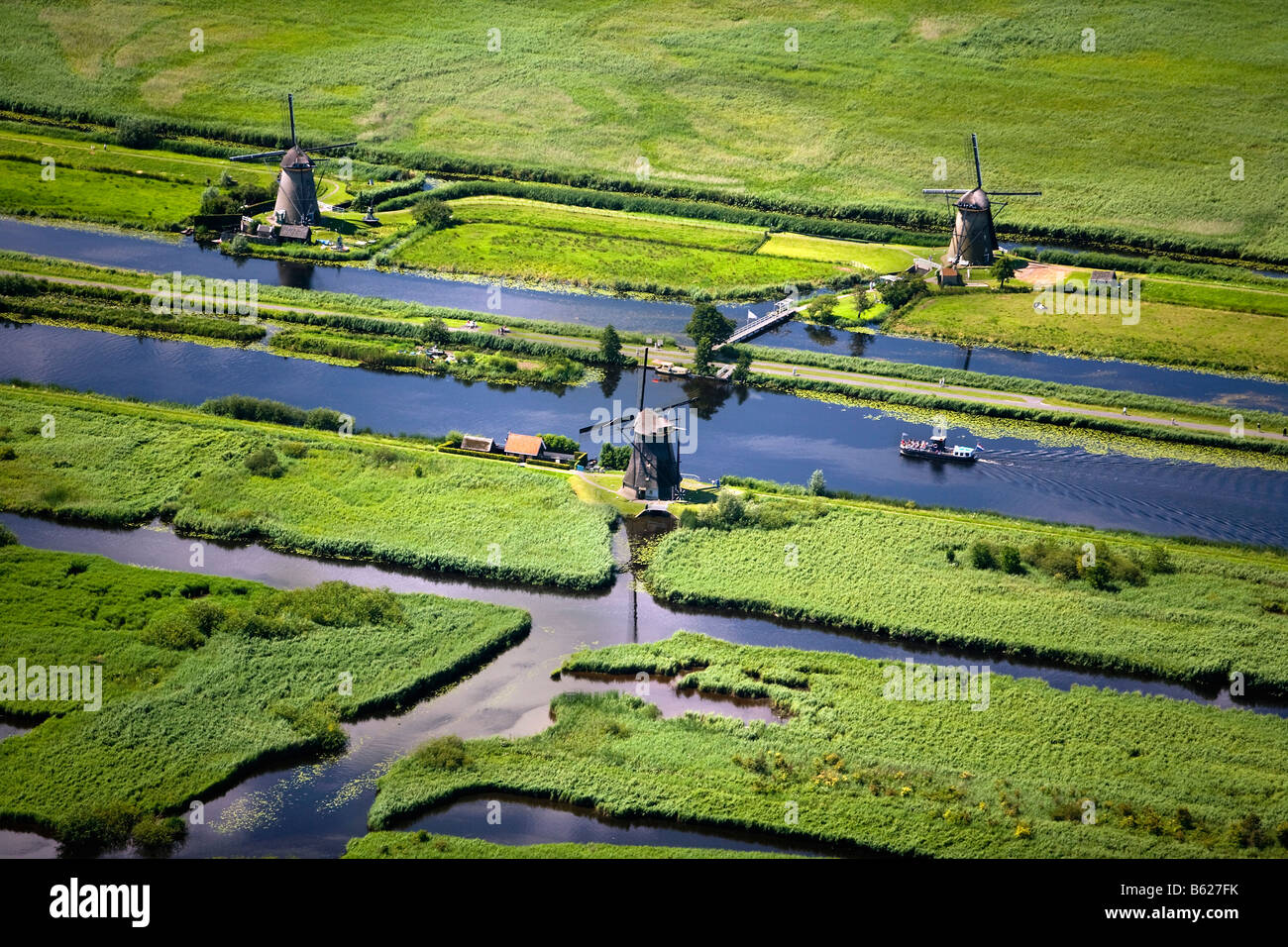 Pays-bas Zuid Holland Moulins à Kinderdijk polder Site du patrimoine mondial de l'Aerial Banque D'Images
