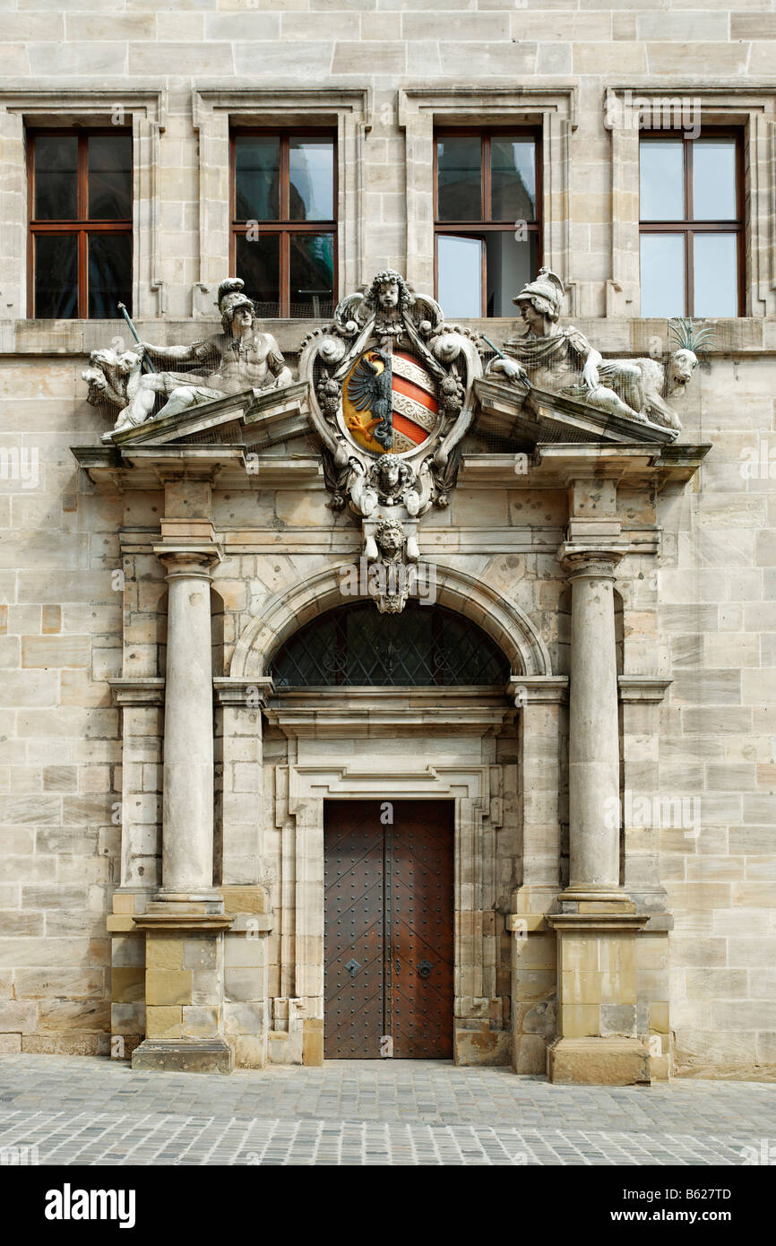 Mairie, Wolffscher Bau Construction, entrée privée, centre-ville historique, Nuremberg, Middle Franconia, Bavaria, Germany, Europe Banque D'Images