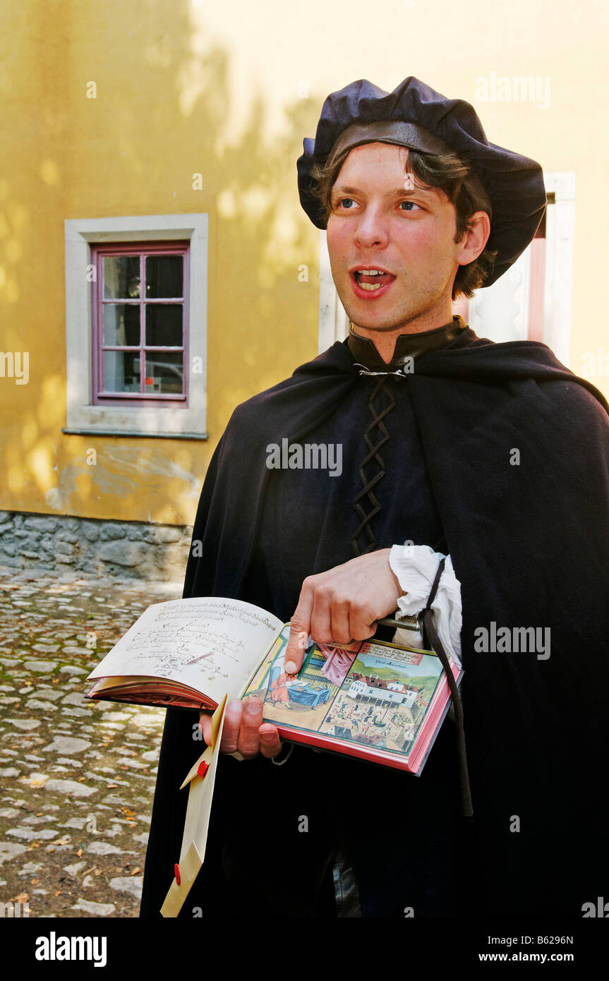 Guide de la ville vêtu d'un costume historique, Iéna, Thuringe, Allemagne, Europe Banque D'Images