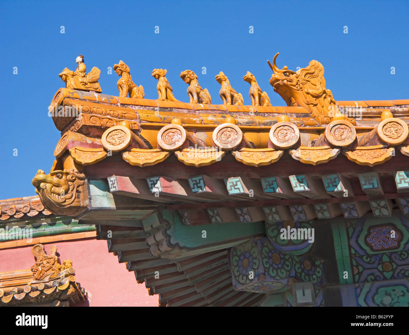 Toit orné de détails Forbidden City Beijing Chine Banque D'Images