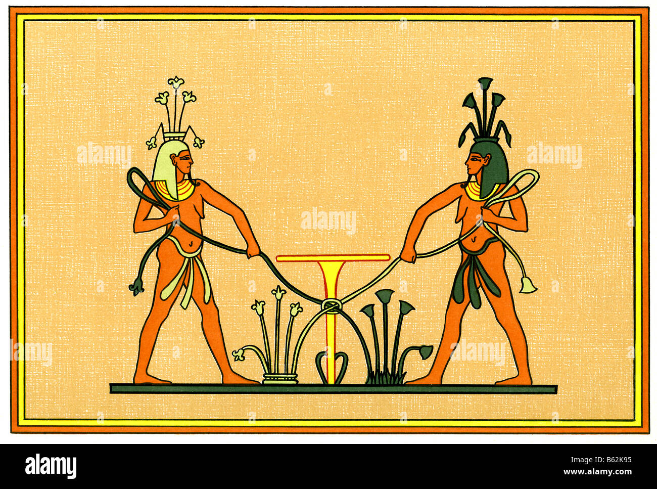 À gauche s'Hapi, dieu du Nil du sud (Nil Blanc), et, à droite, Hapi, dieu du Nil du nord (Nil Bleu). Banque D'Images