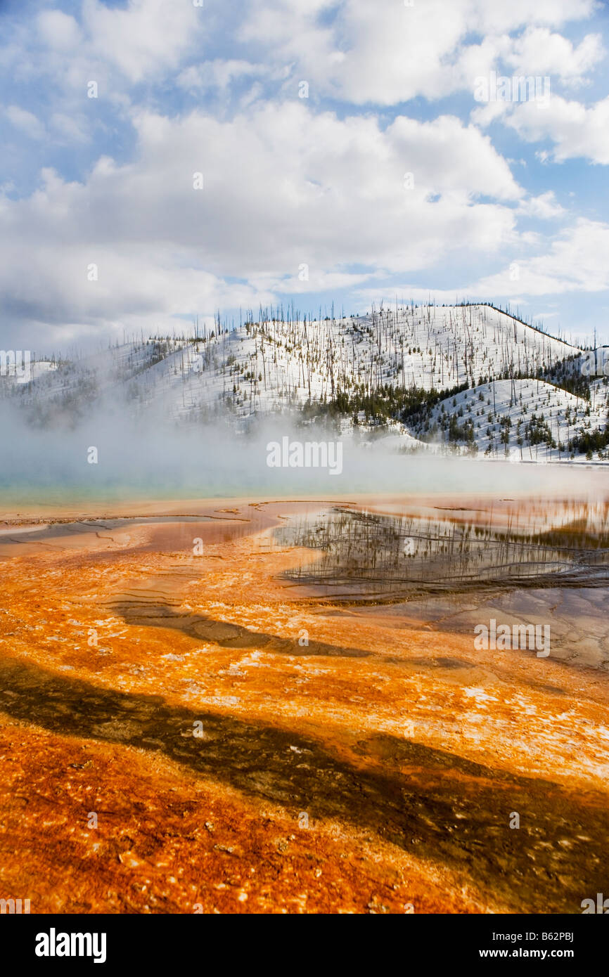 La vapeur sortant d'une source d'eau chaude, Grand Prismatic Spring, Yellowstone National Park, Wyoming, USA Banque D'Images