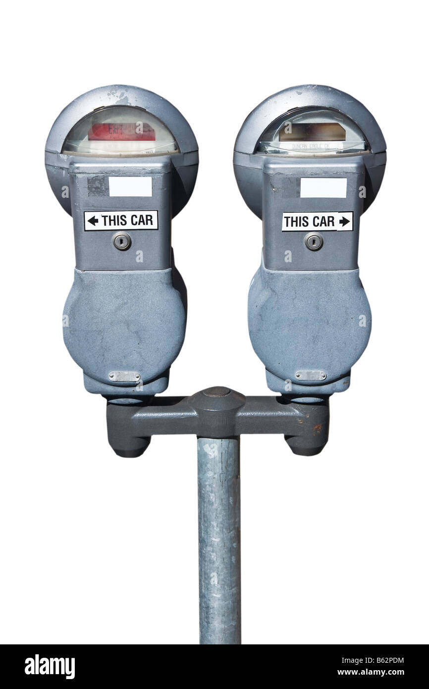 Parking meter USA isolé sur fond blanc Banque D'Images