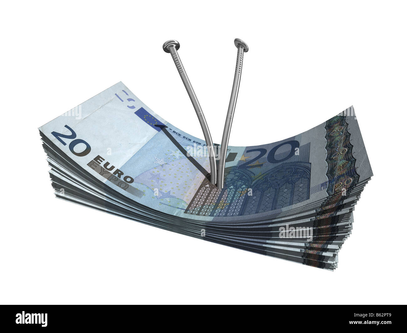 Une offre groupée de l'euro plus isolé sur fond blanc Banque D'Images