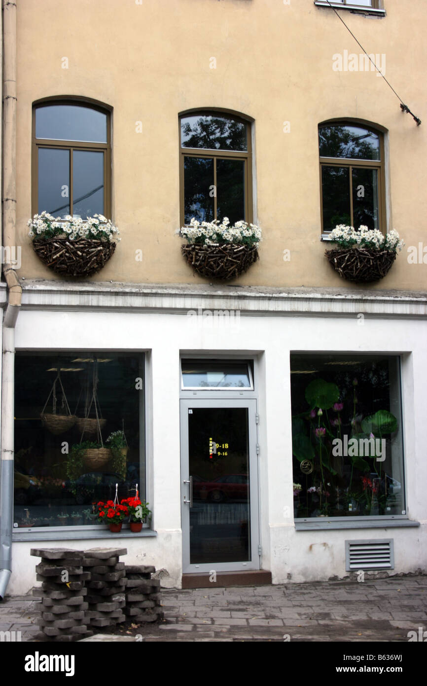 Le magasin de fleurs, vieille ville, Vilnius, Lituanie Banque D'Images