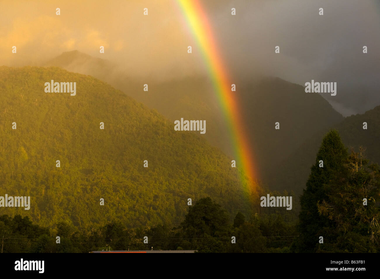 Rainbow au Franz Josef, Fjordland, île du Sud, Nouvelle-Zélande Banque D'Images