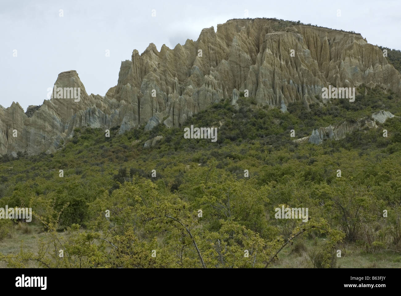 Falaises d'argile près de Omarama, Central Otago, Nouvelle-Zélande Banque D'Images