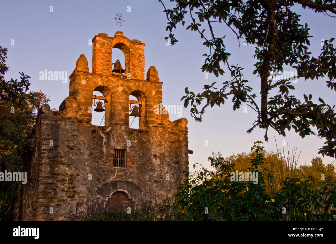 San Antonio Missions, Espada (AKA Mission San Francisco de la Espada), State Historic Site dans la lumière du matin Banque D'Images