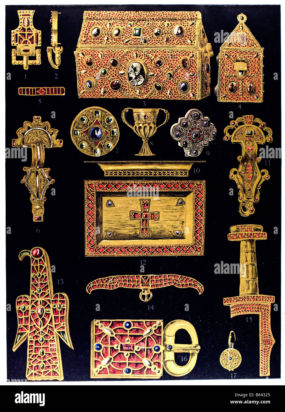 À la fin de l'Ornement germanique période classique, d'art et d'artisanat d'or mérovingien. Banque D'Images