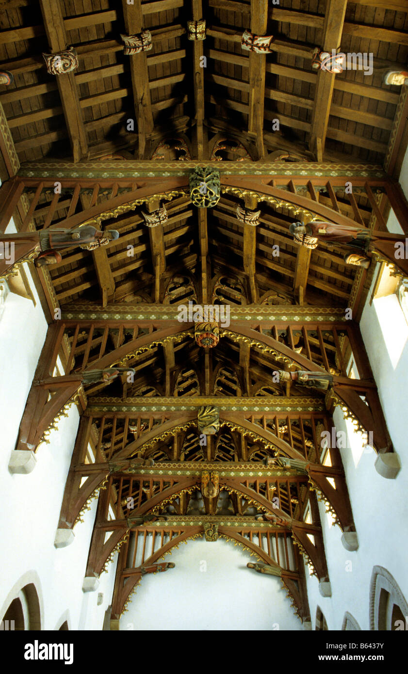 Détails de l'église Saint-Jean-Baptiste du toit (1485), circa.Bere Regis, dans le Dorset, UK. Banque D'Images