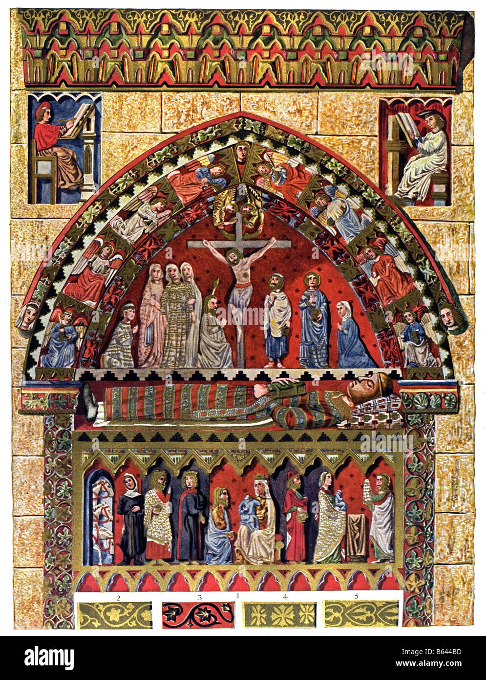 Ornement en Espagne médiévale, Paintes ornements en pierre. Banque D'Images