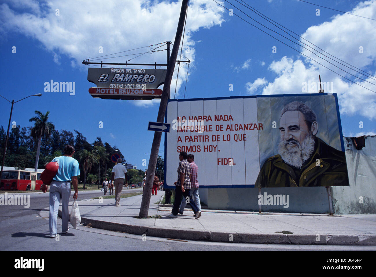 Panneau représentant le Président Fidel Castro, Cuba 1993 Banque D'Images
