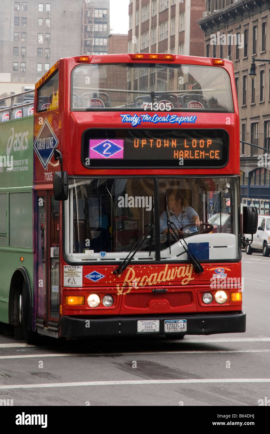 Double-decker bus visite guidée Grayline à Manhattan, New York, USA Banque D'Images