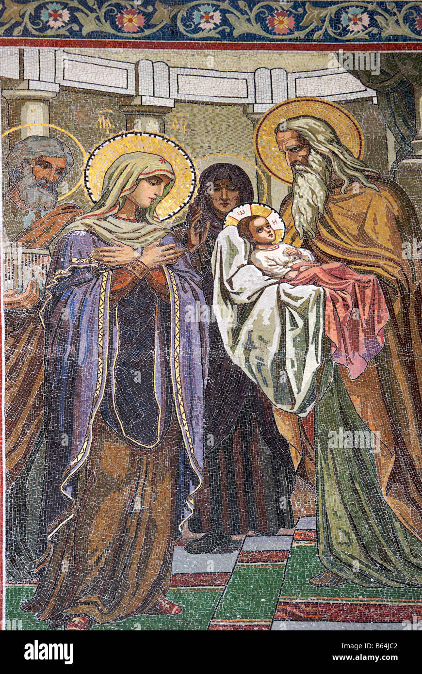 Mosaïque d'intérieur sur les murs de l'église de la nativité sur le sang St Petersburg Russia Banque D'Images