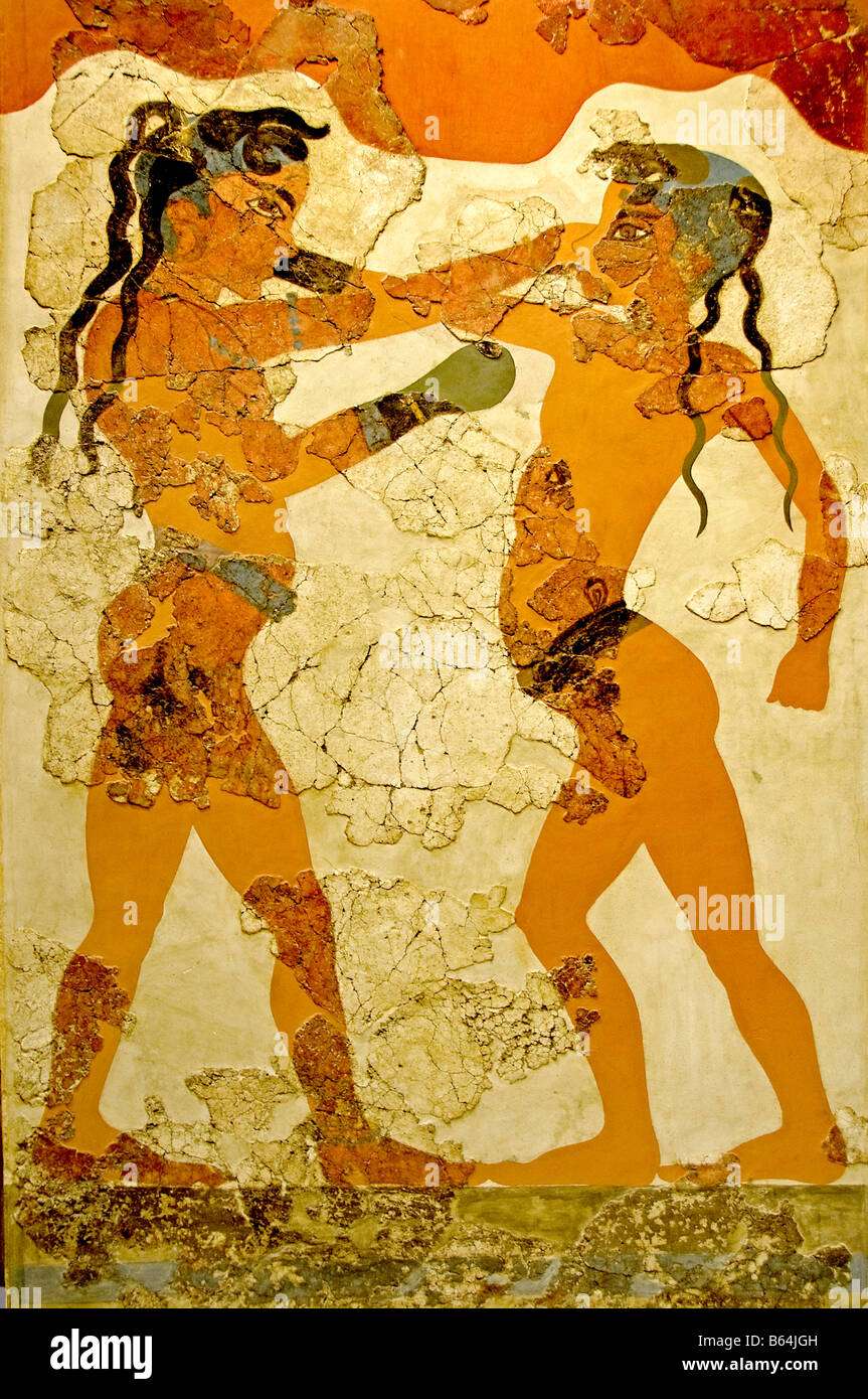 Enfants boxe Cnossos, Crète 550 B.C. fresco célèbre art grec Grèce Grec Banque D'Images