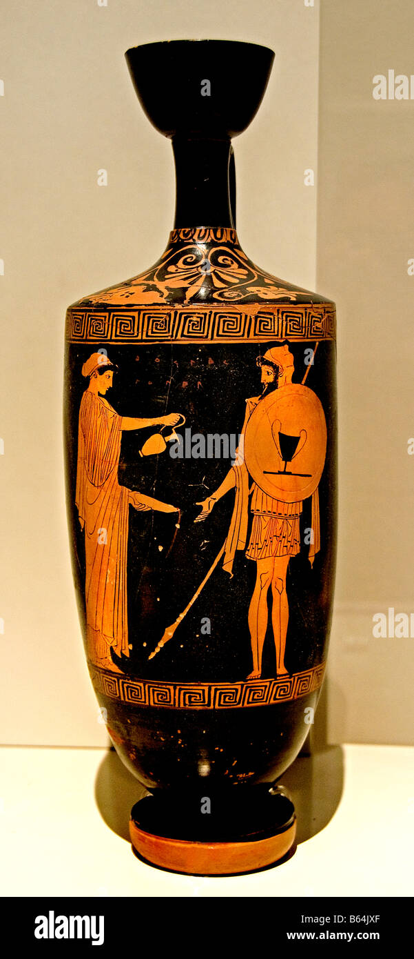Lekythos départ du guerrier grec Grèce Eretria 450 av. Banque D'Images
