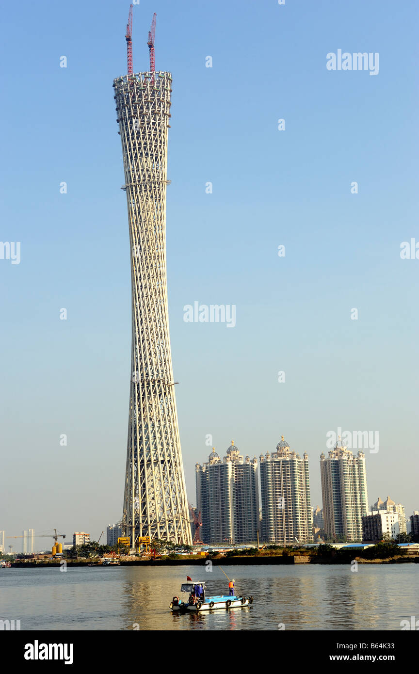 Une nouvelle visite de la tour de télévision de Guangzhou 610 mètres est en construction à Guangzhou. 25-Dec-2008 Banque D'Images