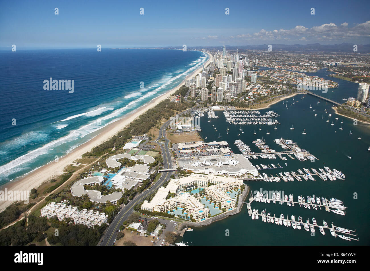 Sheraton Mirage Resort Palazzo Versace et Broadwater Resort Marina Gold Coast Queensland Australie aerial Banque D'Images