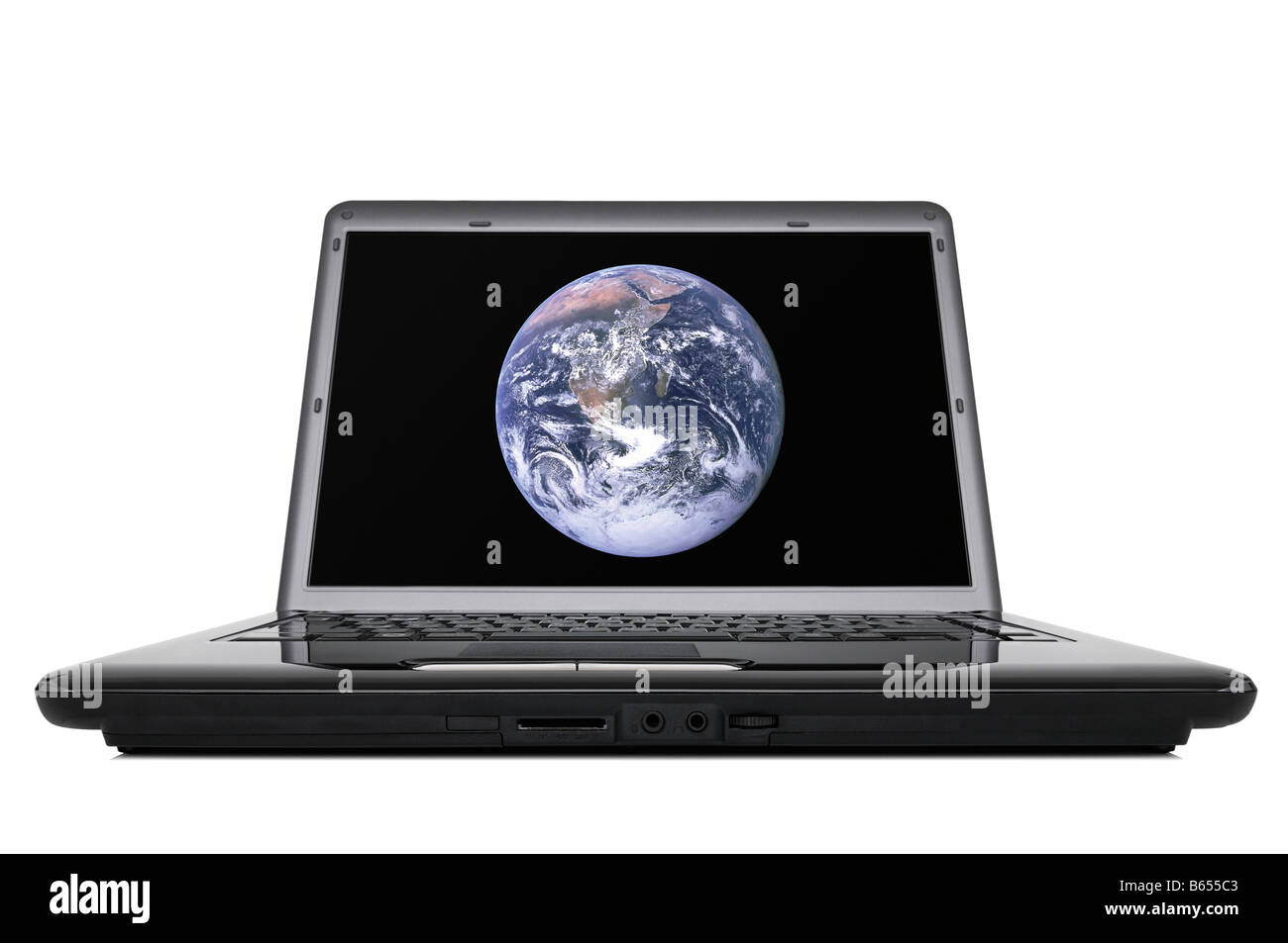 Ordinateur portable avec la planète Terre à l'écran Banque D'Images
