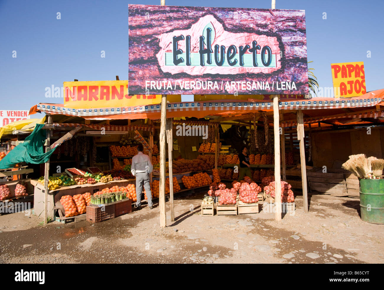 Route 5 norte route boutique vendant des fruits, San Fernando, Chili Banque D'Images