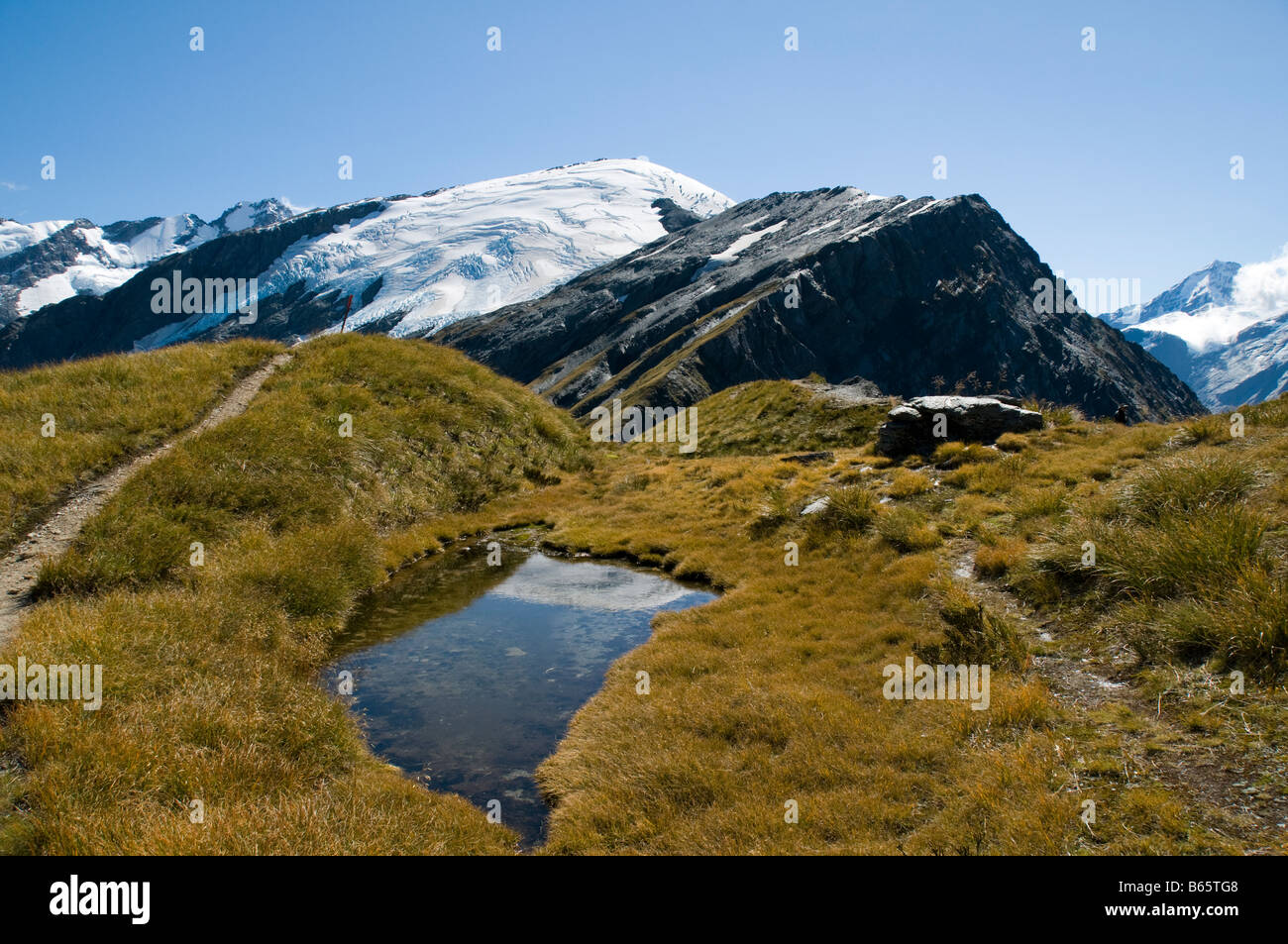 Plunket Dome de la Cascade Saddle, parc national de Mount Aspiring, South Island, Nouvelle-Zélande. Montez aspirant à droite. Banque D'Images