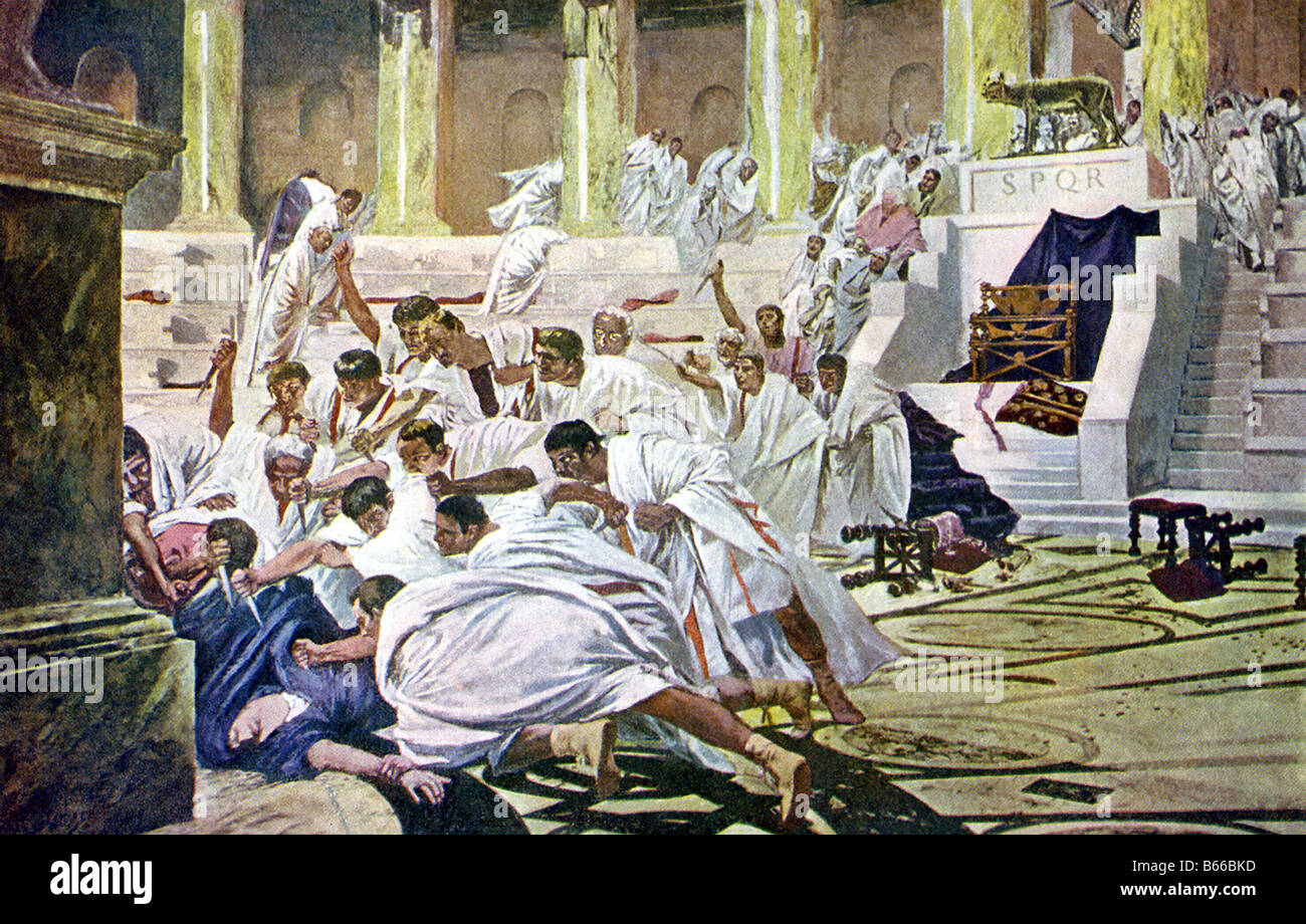 Assassinat de Jules César le 15 mars 44 avant J.-C., les ides de mars. Banque D'Images