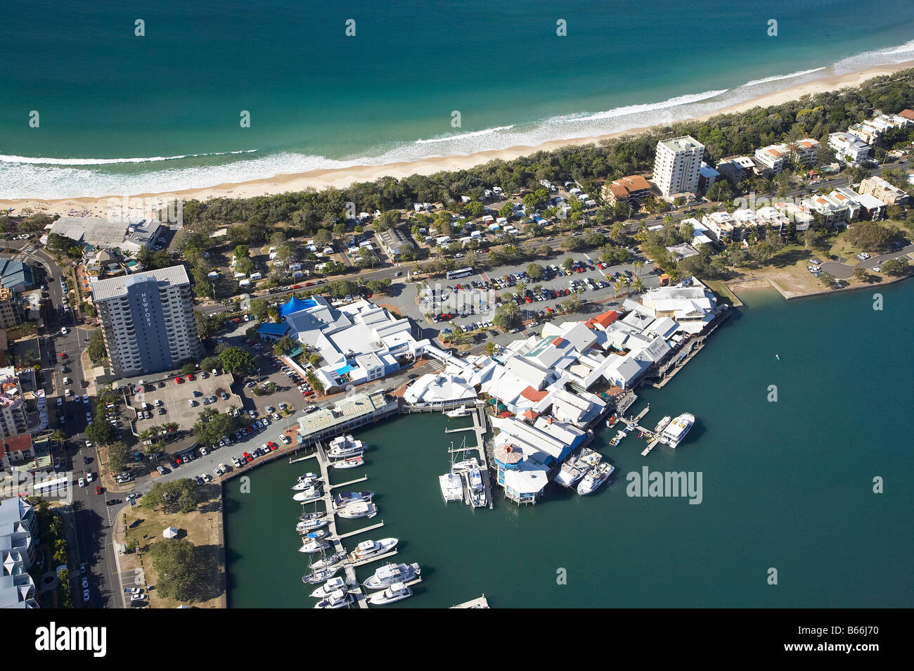 Mooloolah River Marina Mooloolaba Sunshine Coast Australie Queensland aerial Banque D'Images