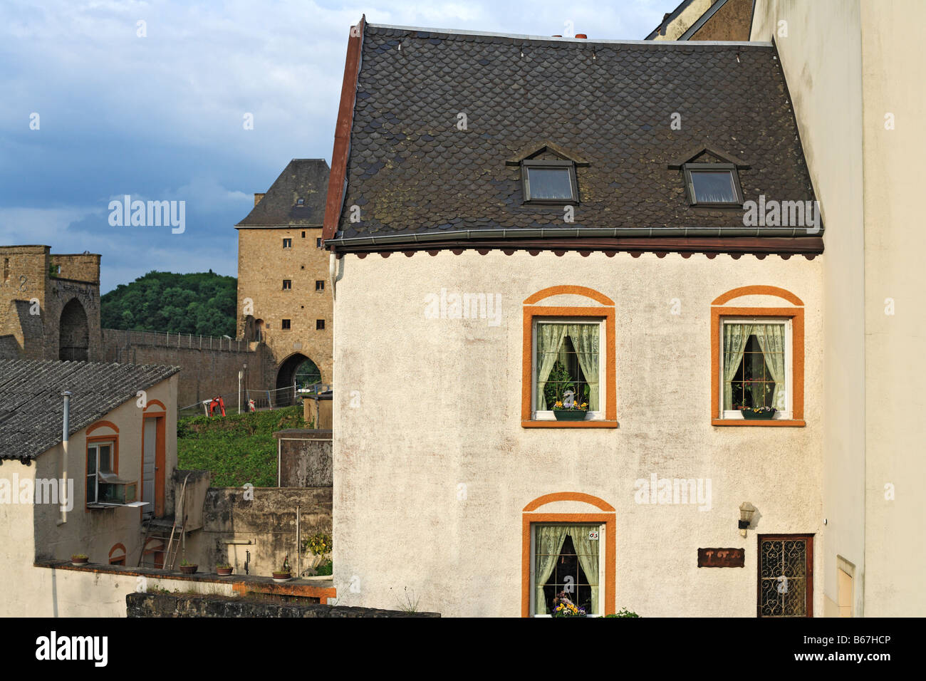 L'architecture de la ville, fenêtre, mur, toit de la maison, Luxembourg Banque D'Images