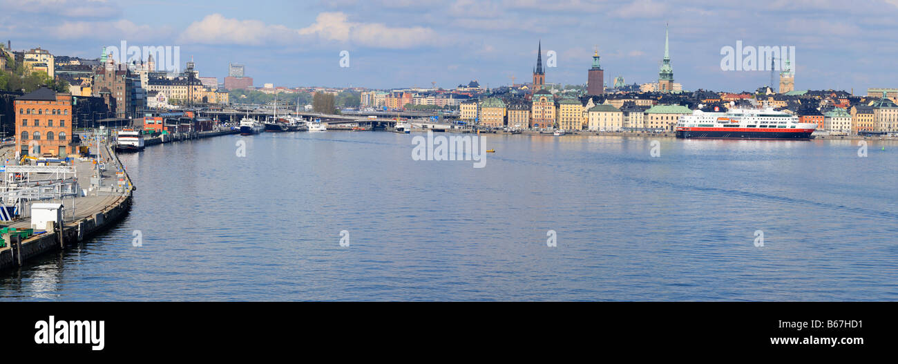 Cityscape, navires, bateaux, vue panoramique de la ville de Stockholm et la mer Baltique, la Suède Banque D'Images