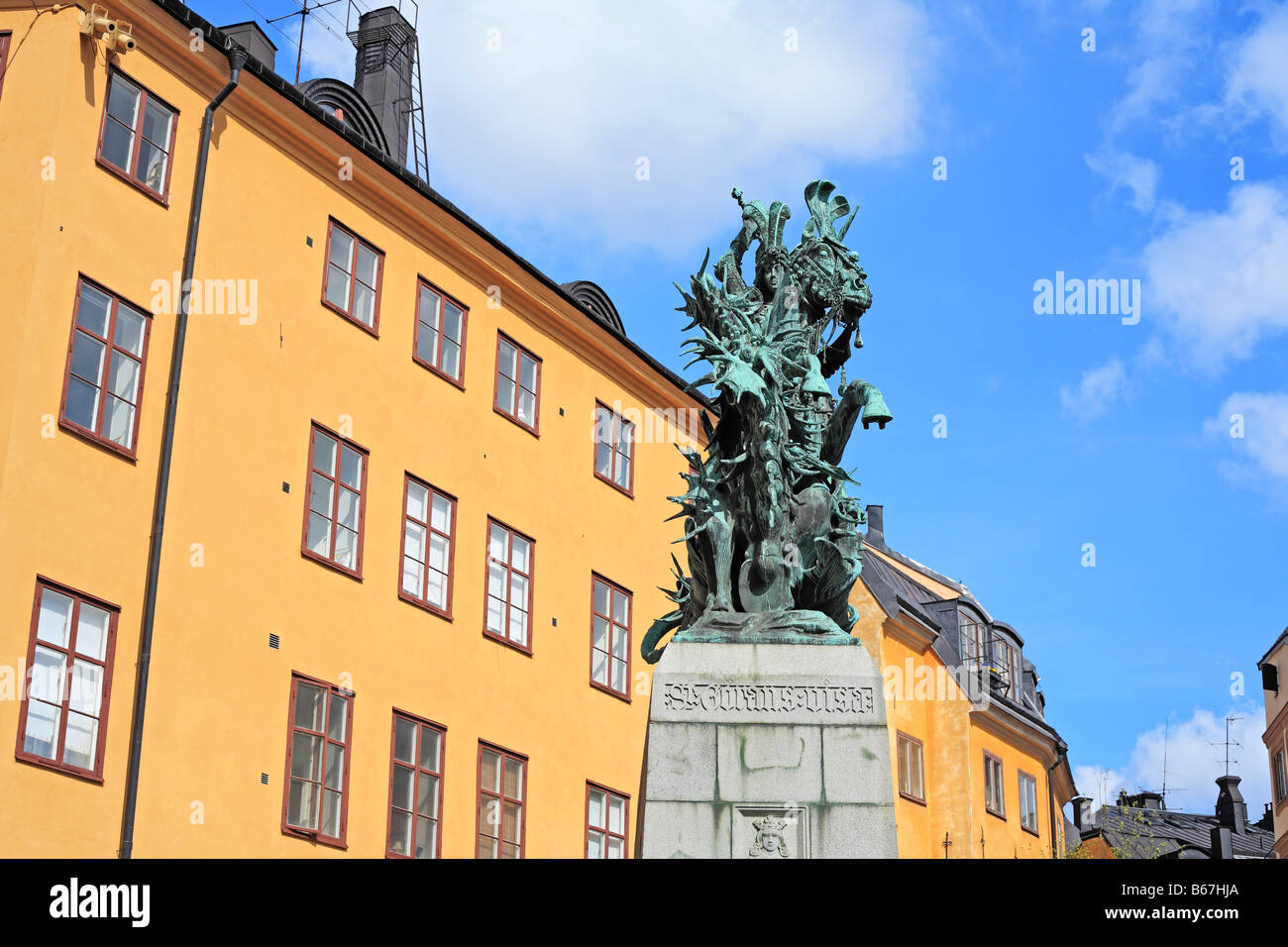 Saint George vaincre dragon, Sculpture en bronze, Monument, Gamla Stan (vieille ville), Stockholm, Suède Banque D'Images