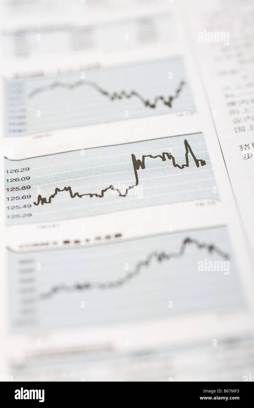 Close-up de courbes sur un rapport financier Banque D'Images