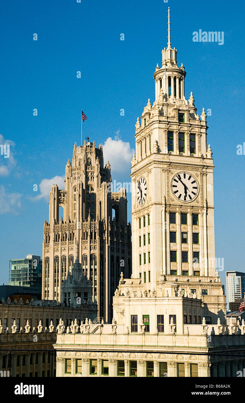 Chicago Tribune Tower et Wrigley Building Banque D'Images
