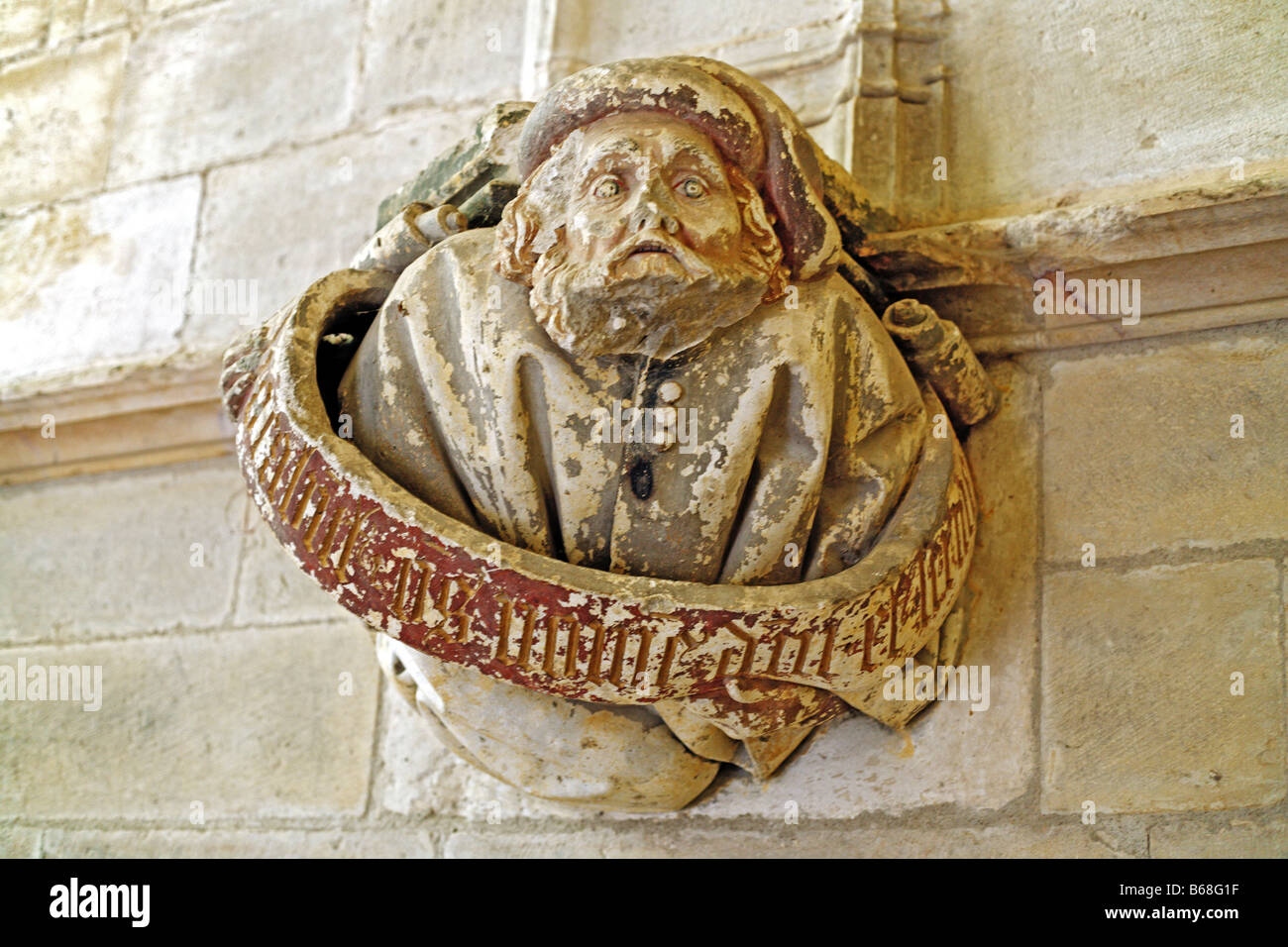 Sculpture gothique de prophète, chapelle de Jean Bourbon (1456-1485), Abbaye Bénédictine Abbaye de Cluny, Bourgogne, France Banque D'Images