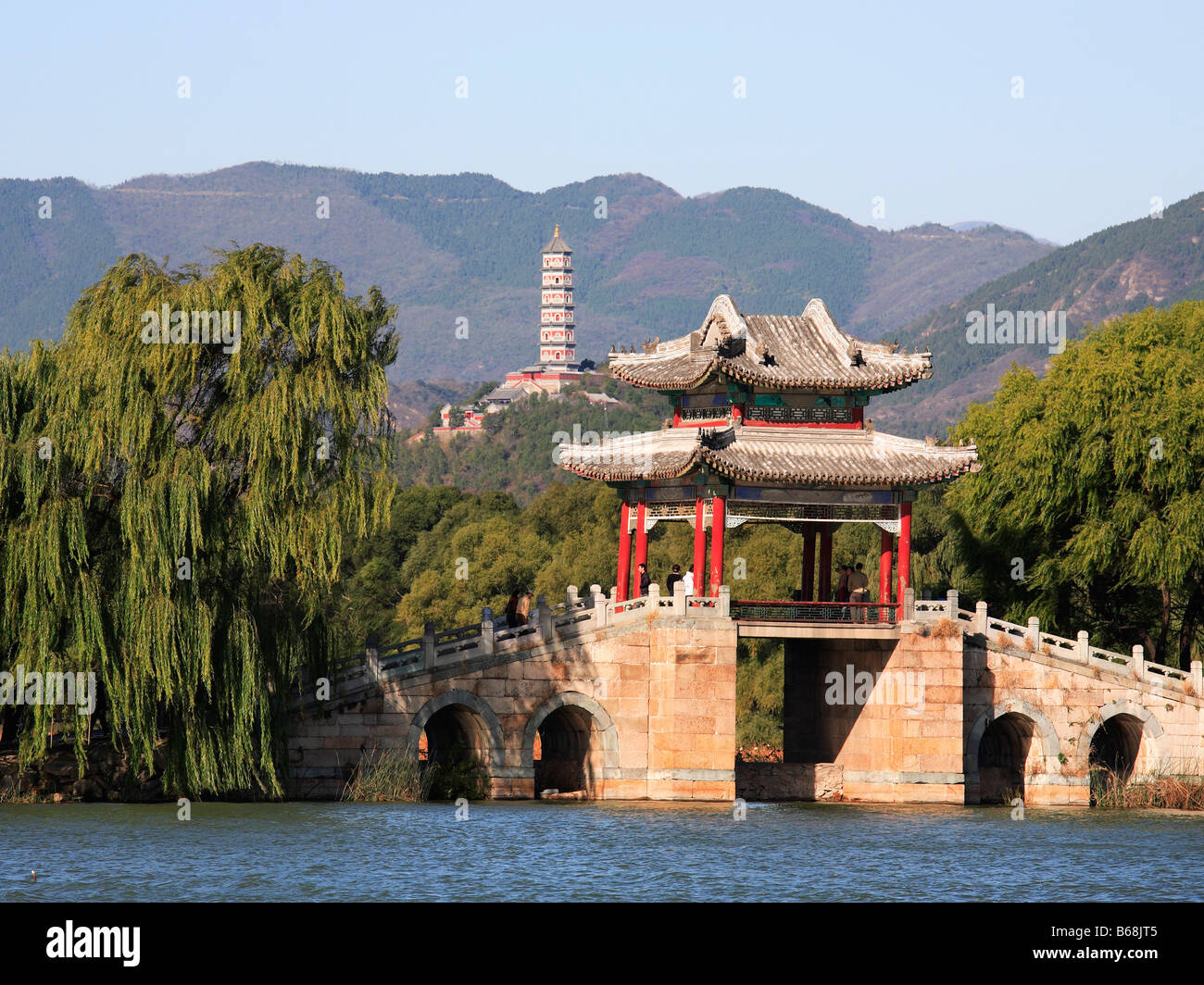 Chine Pékin Palais d'été lac Kunming Pont des saules pagoda Banque D'Images