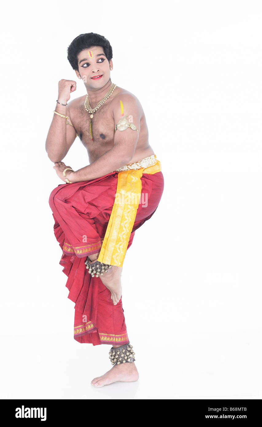 Danseuse classique Bharathanatyam mâle de Tamil Nadu en Inde du Sud Banque D'Images