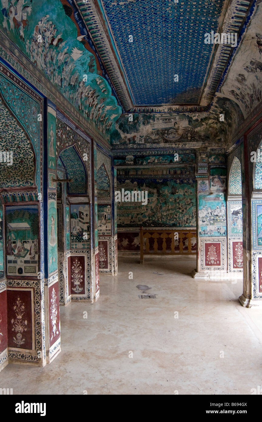 La peinture dans le palais Bundi. Le Rajasthan. L'Inde. Asie Banque D'Images