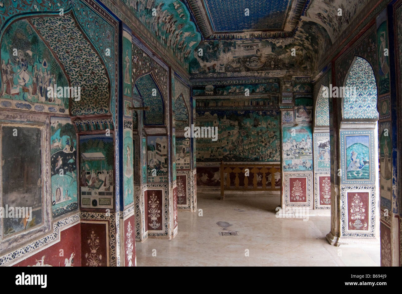La peinture dans le palais Bundi. Le Rajasthan. L'Inde. Asie Banque D'Images